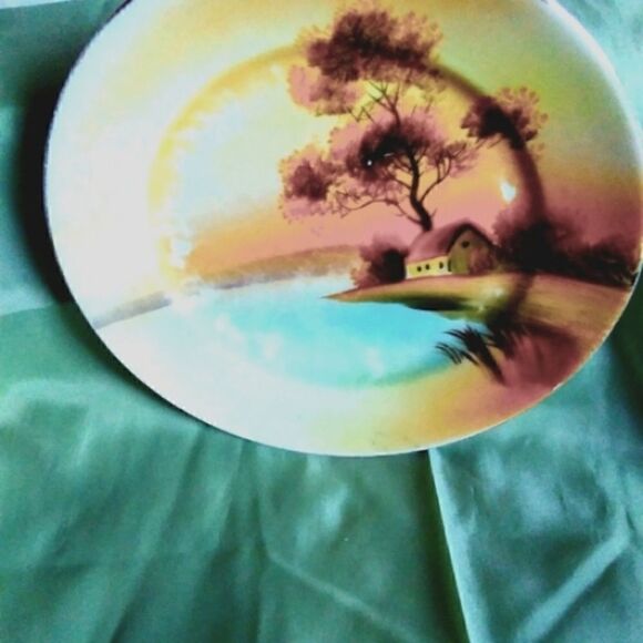 NORITAKE PLATE Gern Mark HAND PAINTED  HOUSE &TREE ON LAKE 7 5/8" - Picture 2 of 5